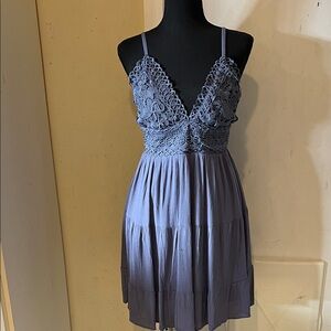 Lace Trim Spaghetti Strap Dress in Periwinkle Blue.